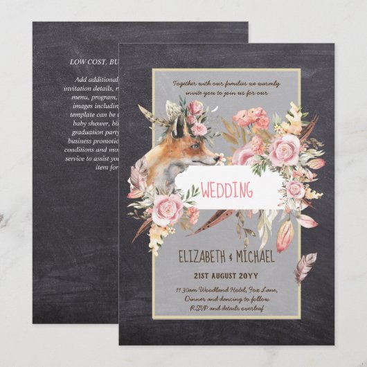 BUDGET Boho Woodland FOX Floral Wedding Modern Kaart (Voorkant / Achterkant)