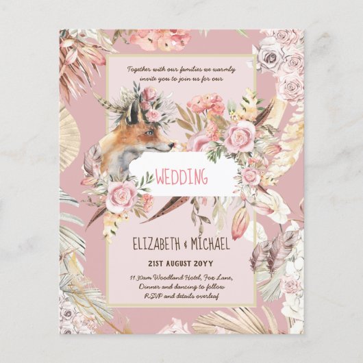 BUDGET Boho Woodland VOS Bloemige Trouw Moderne Flyer (Voorkant)
