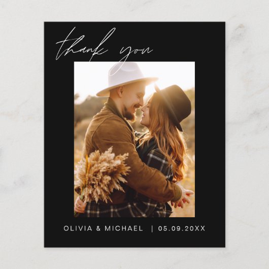 Budget Boho Zwart Bruiloft Dank u Kaarten (Voorkant)