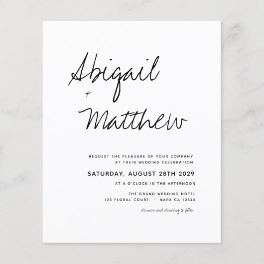 Budget Boho Zwart Witte Moderne Trouw Uitnodiging Flyer (Voorkant)