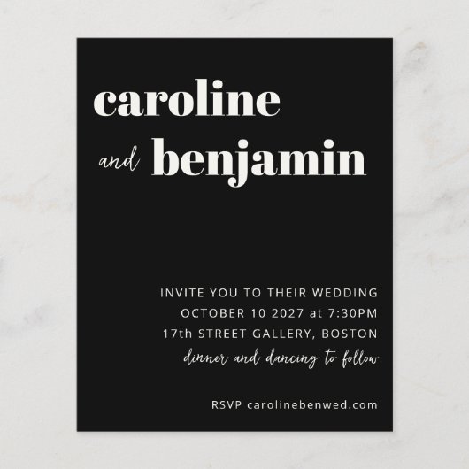 Budget Bold Black Modern Wedding Invitation (Voorkant)