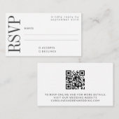 Budget Bold Black White RSVP QR Code Website Notitiekaartje (Voorkant / Achterkant)