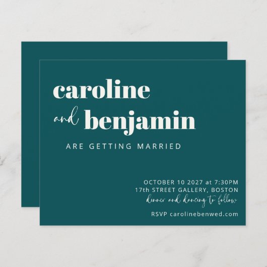 Budget Bold Emerald Chic Modern Wedding Invite (Voorkant / Achterkant)