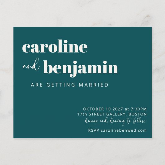 Budget Bold Emerald Chic Modern Wedding Invite (Voorkant)