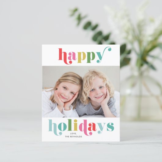 Budget Bold en Bright Photo Happy Holiday Kaart (Staand voorkant)