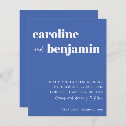 Budget Bold French Blue Moderne Wedding Invitation (Voorkant / Achterkant)