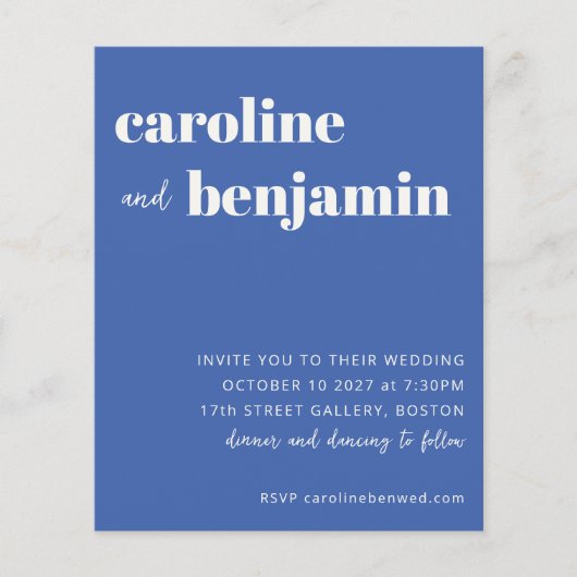 Budget Bold French Blue Moderne Wedding Invitation (Voorkant)