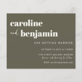 Budget Bold Olive Green Chic Modern Wedding Invite (Voorkant)