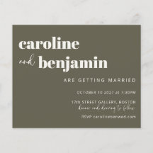 Budget Bold Olive Green Chic Modern Wedding Invite