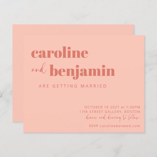 Budget Bold Peach Rust Chic Modern Wedding Invite (Voorkant / Achterkant)