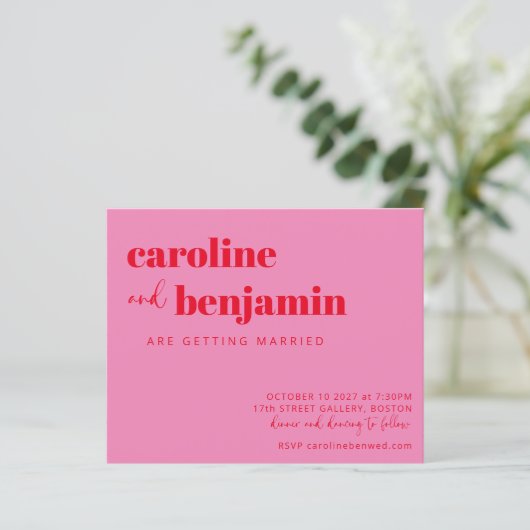 Budget Bold Pink Red Modern Weddenschap (Staand voorkant)