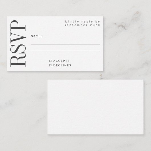Budget Bold Simple Black White RSVP Notitiekaartje (Voorkant / Achterkant)