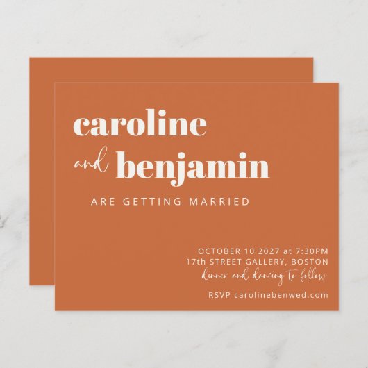 Budget Bold Terracotta Chic Modern Wedding Invite (Voorkant / Achterkant)