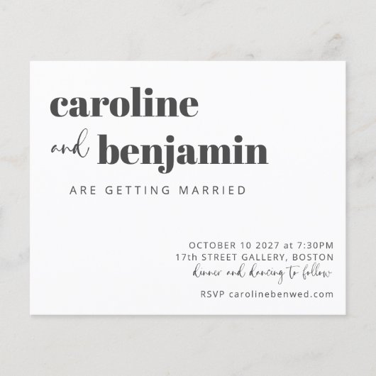 Budget Bold White Chic Modern Wedding Invitation (Voorkant)