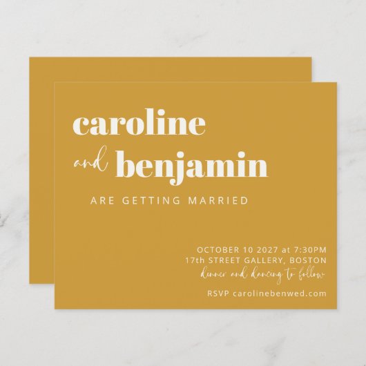 Budget Bold Yellow Chic Modern Wedding Invite (Voorkant / Achterkant)