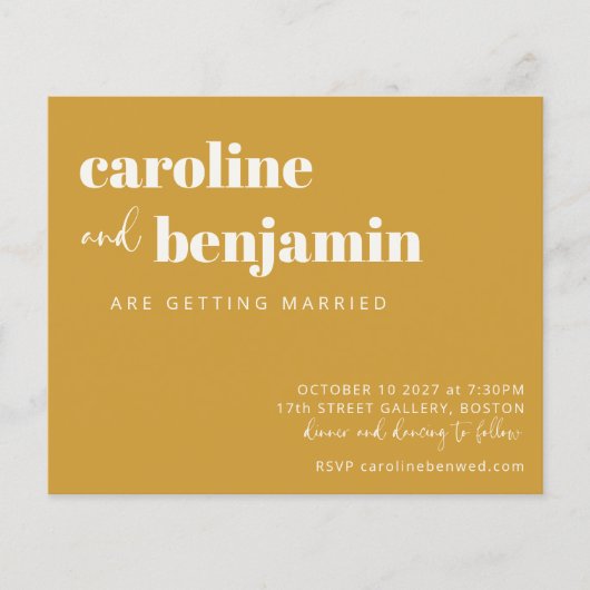 Budget Bold Yellow Chic Modern Wedding Invite (Voorkant)
