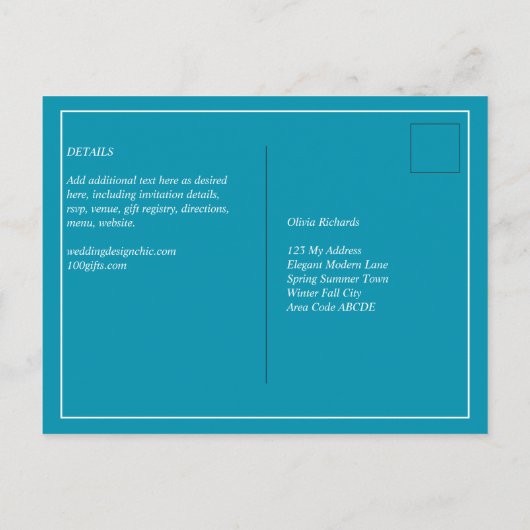 BUDGET Bondi Blau Monochroom Trouwen Briefkaart (Achterkant)