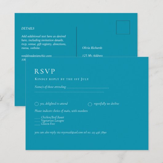 BUDGET Bondi Blue Monochrome Bruiloft Briefkaart (Voorkant / Achterkant)