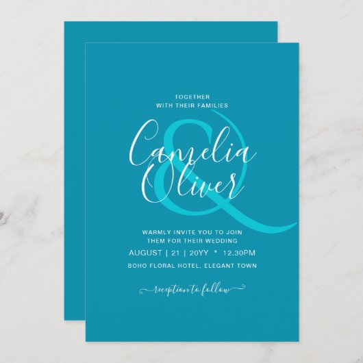 BUDGET Bondi Blue Monochrome Bruiloft Kaart (Voorkant / Achterkant)