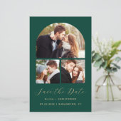 Budget Boog 3-Foto Collage Groen Save the Date (Staand voorkant)