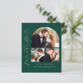Budget Boog 3-Foto Collage Groen Save the Date (Staand voorkant)