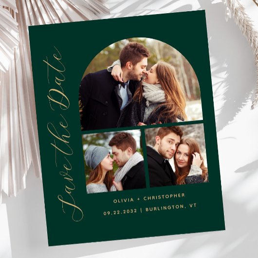 Budget Boog 3-Foto Collage Groen Save the Date