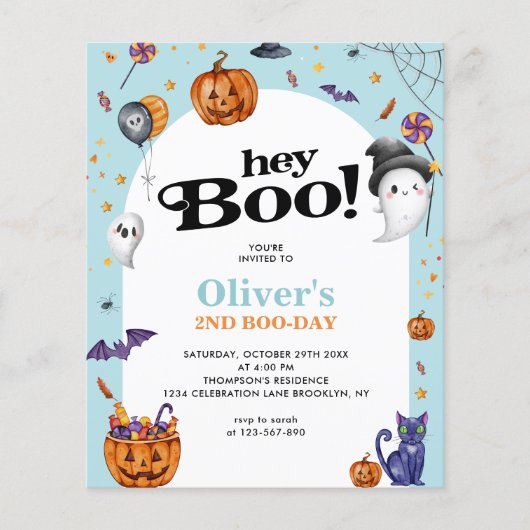 BUDGET Boog Blauw Hey Boo Halloween Kids Verjaarda (Voorkant)