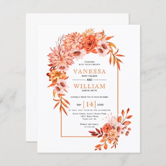 BUDGET Boog en bloemen QR code val bruiloft (Voorkant / Achterkant)