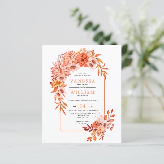 BUDGET Boog en bloemen QR code val bruiloft (Staand voorkant)