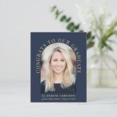 Budget Boog Foto Blauwe Afstuderen Feest Uitnodigi (Staand voorkant)