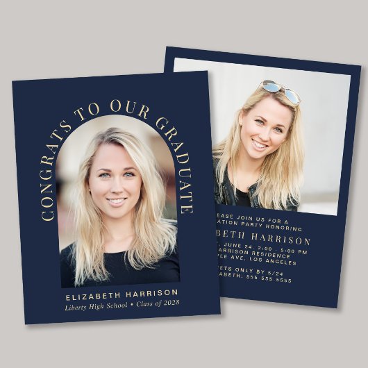 Budget Boog Foto Blauwe Afstuderen Feest Uitnodigi