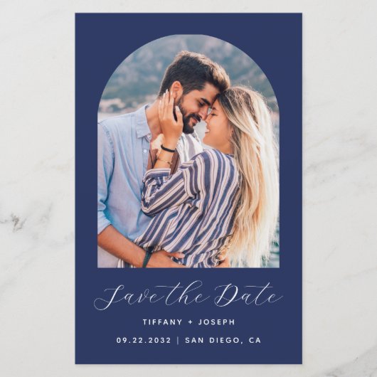 Budget Boog Foto Marine Blauw Save the Date (Voorkant)