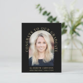 Budget boog foto zwart Afstuderen aankondiging (Staand voorkant)