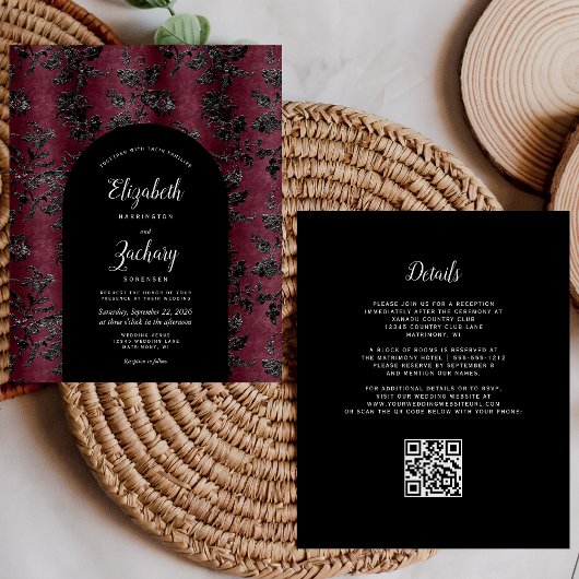 Budget Boog Moody Bordeaux Zwart QR Code Trouwen