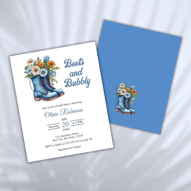 Budget Boots & Bubbly Western Vrijgezellenfeest Ui (Budget Boots & Bubbly Western Cowgirl Blue Bridal Shower Invitation )