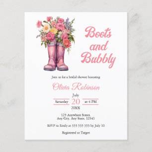 Budget Boots en Bubble Pink Vrijgezellenfeest Invi