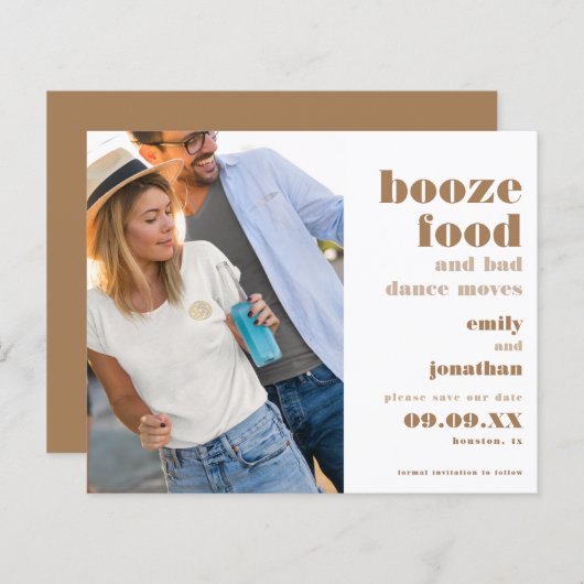 Budget Booze Food Bad Dance Moves Photo Save Date (Voorkant / Achterkant)