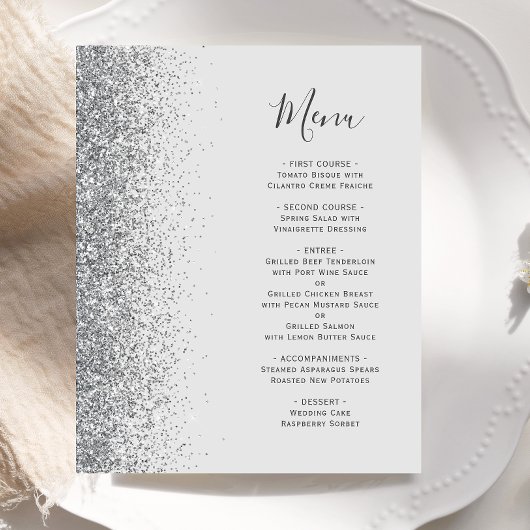 Budget Bord Grijs Zilver Glitter Bruiloft Menu