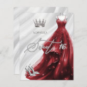 Budget bordeaux rode jurk lief 16 uitnodiging (Voorkant / Achterkant)