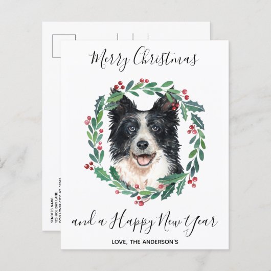 Budget Border Collie Dog Merry Briefkaart met Kers (Voorkant / Achterkant)