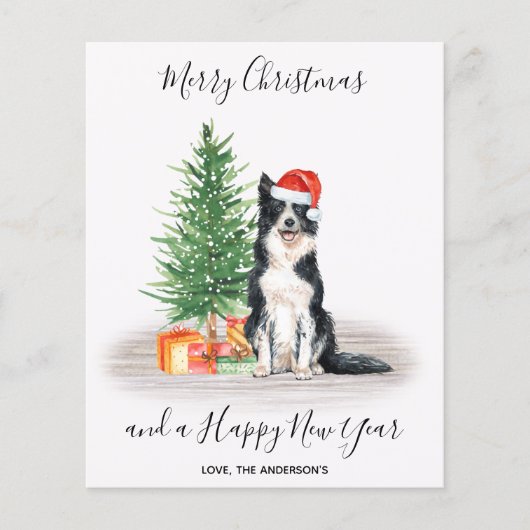 Budget Border Collie Dog Merry Kerstmis Kaart (Voorkant)