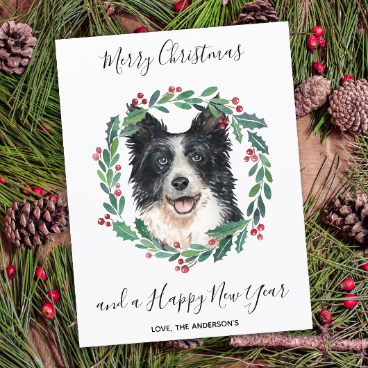 Budget Border Collie Dog Merry Kerstmis Kaart