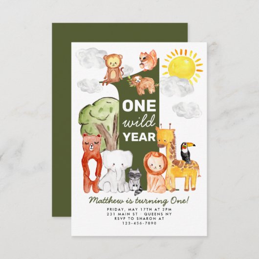 Budget Bos Dieren EEN Wilde Jaar Kinderen Verjaard Notitiekaartje (Voorkant / Achterkant)