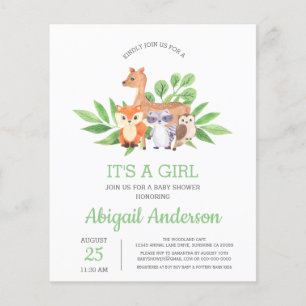 BUDGET Bos It's A Girl Baby Shower Uitnodiging Flyer