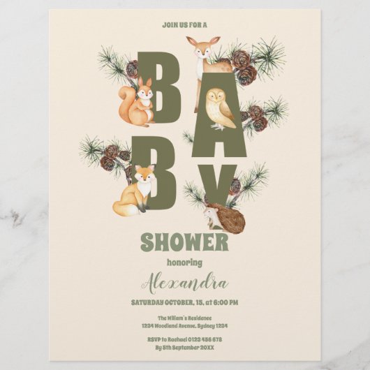 Budget Bos Vrienden & Woodland Baby shower Flyer (Voorkant)