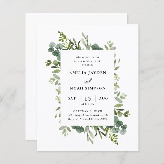 Budget Botanical Engagement Party Uitnodiging (Voorkant / Achterkant)