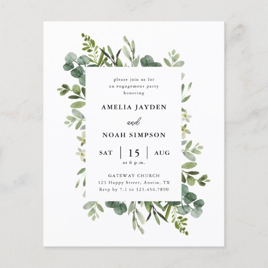 Budget Botanical Engagement Party Uitnodiging (Voorkant)