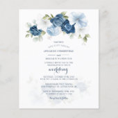 Budget Botanical Floral Dusty Blue Wedding Invite (Voorkant)