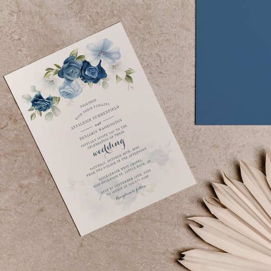 Budget Botanical Floral Dusty Blue Wedding Invite