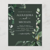 Budget Botanical Greenery Emerald Green Wedding Flyer (Voorkant)